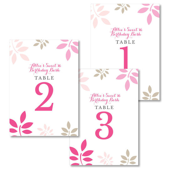 Pink and Tan Botanical Leaves Table Number Cards
